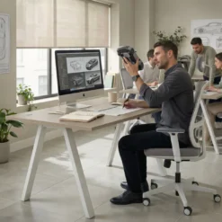 Mesa oficina de diseño UvePro fondo 100cm, estructura blanca