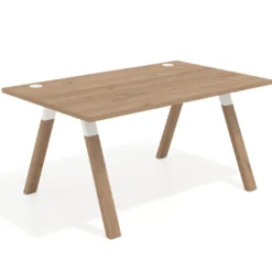Mesa oficina de diseño UvePro fondo 100cm, estructura blanca, patas de madera