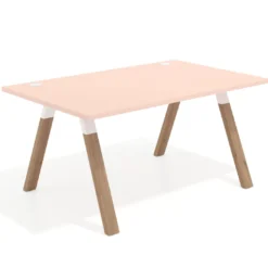 Mesa oficina de diseño UvePro fondo 100cm, estructura blanca, patas de madera