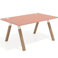 Mesa oficina de diseño UvePro fondo 100cm, estructura blanca, patas de madera