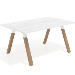 Mesa oficina de diseño UvePro fondo 100cm, estructura blanca, patas de madera
