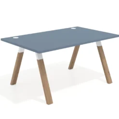 Mesa oficina de diseño UvePro fondo 100cm, estructura blanca, patas de madera