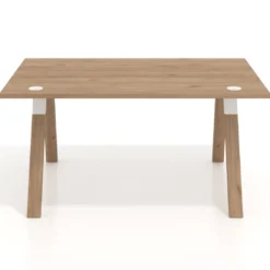Mesa oficina de diseño UvePro fondo 100cm, estructura blanca, patas de madera