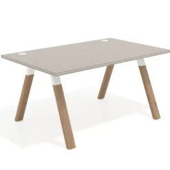 Mesa oficina de diseño UvePro fondo 100cm, estructura blanca, patas de madera