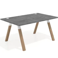 Mesa oficina de diseño UvePro fondo 100cm, estructura blanca, patas de madera
