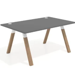 Mesa oficina de diseño UvePro fondo 100cm, estructura blanca, patas de madera