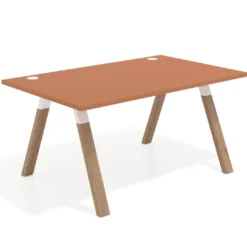 Mesa oficina de diseño UvePro fondo 100cm, estructura blanca, patas de madera