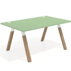 Mesa oficina de diseño UvePro fondo 100cm, estructura blanca, patas de madera