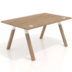 Mesa oficina de diseño UvePro fondo 100cm, estructura blanca, patas de madera