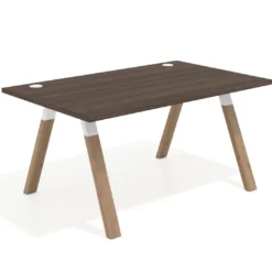 Mesa oficina de diseño UvePro fondo 100cm, estructura blanca, patas de madera