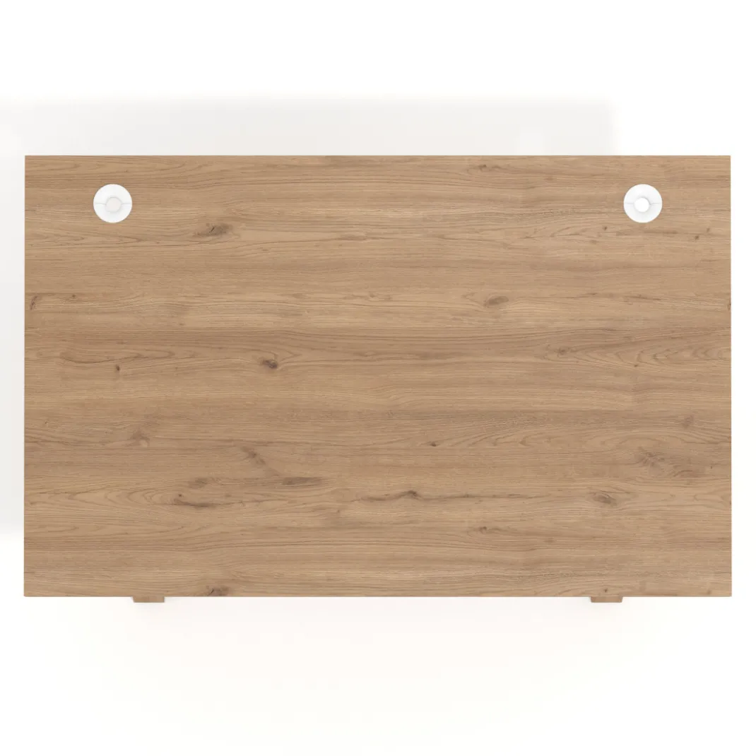 Mesa oficina de diseño UvePro fondo 100cm, estructura blanca, patas de madera