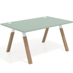 Mesa oficina de diseño UvePro fondo 100cm, estructura blanca, patas de madera