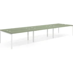 Mesa oficina multipuesto bench triple Kube, fondo 142cm, estructura blanco