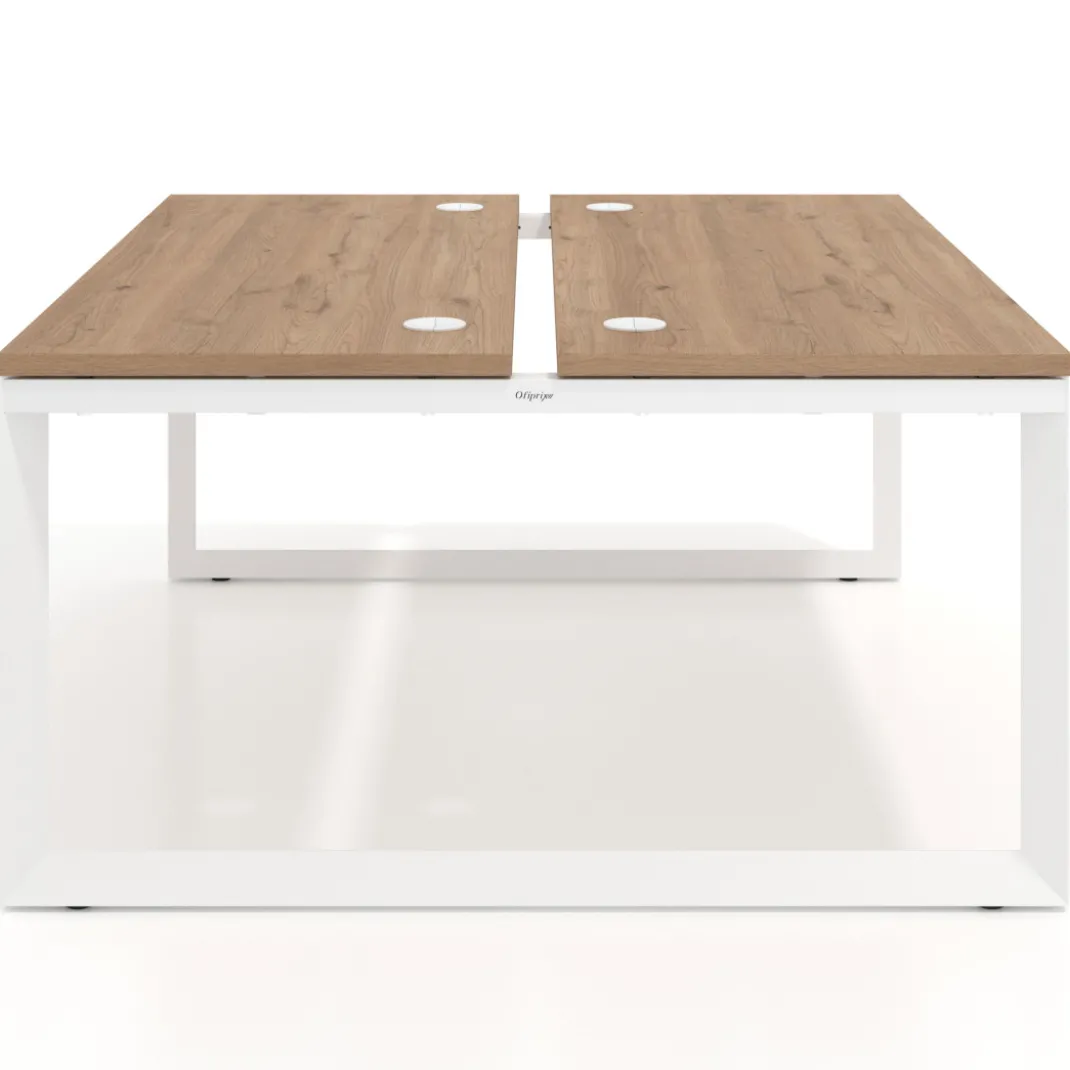 Mesa oficina multipuesto bench Delta fondo 142cm estructura blanca
