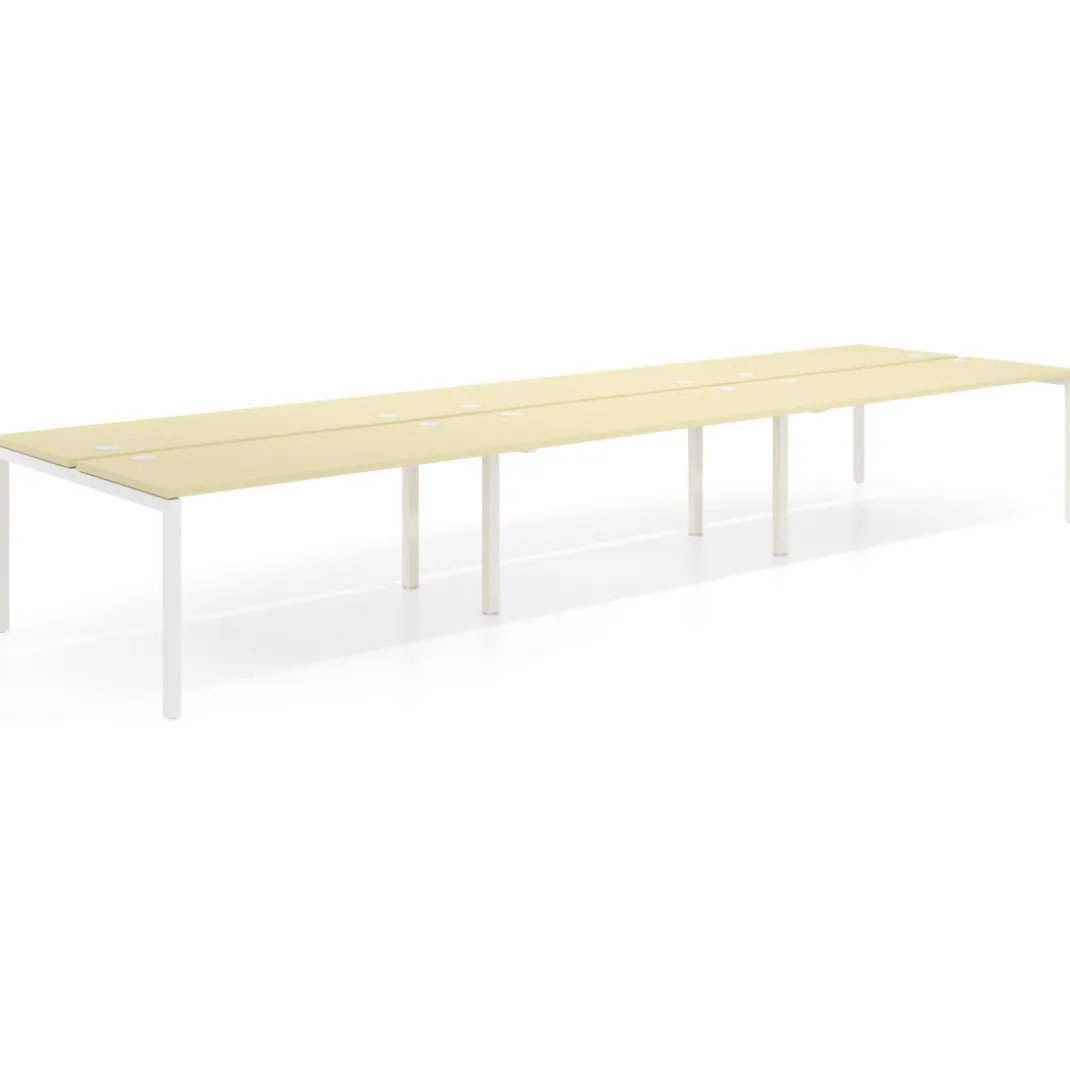 Mesa oficina multipuesto bench triple Kube, fondo 142cm, estructura blanco