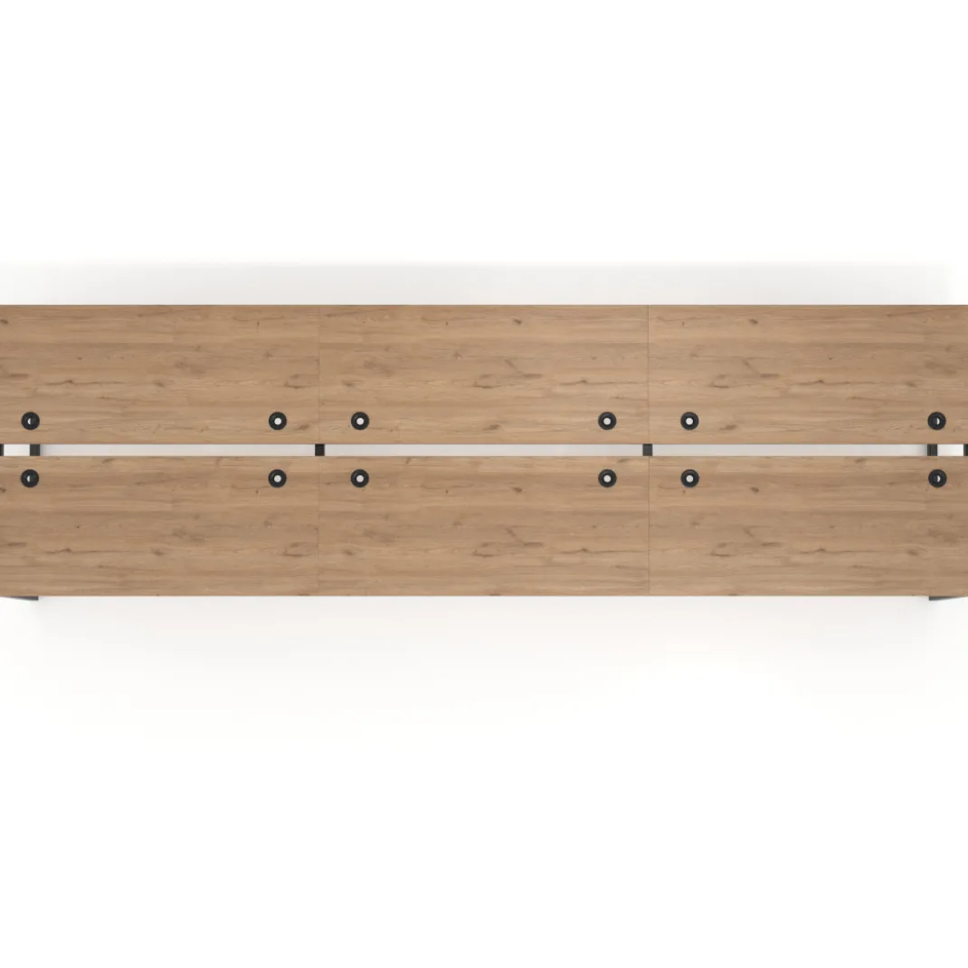 Mesa oficina multipuesto bench Delta triple, fondo 142cm, estructura negra