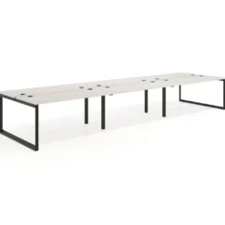 Mesa oficina multipuesto bench Delta triple, fondo 142cm, estructura negra