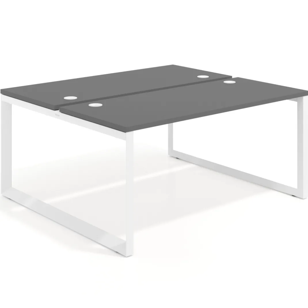 Mesa oficina multipuesto bench Delta fondo 142cm estructura blanca