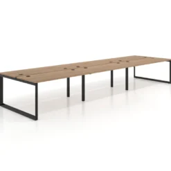 Mesa oficina multipuesto bench Delta triple, fondo 142cm, estructura negra