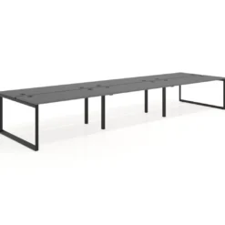 Mesa oficina multipuesto bench Delta triple, fondo 142cm, estructura negra
