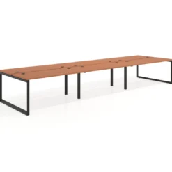 Mesa oficina multipuesto bench Delta triple, fondo 142cm, estructura negra