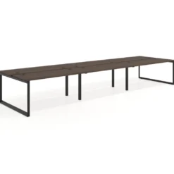 Mesa oficina multipuesto bench Delta triple, fondo 142cm, estructura negra