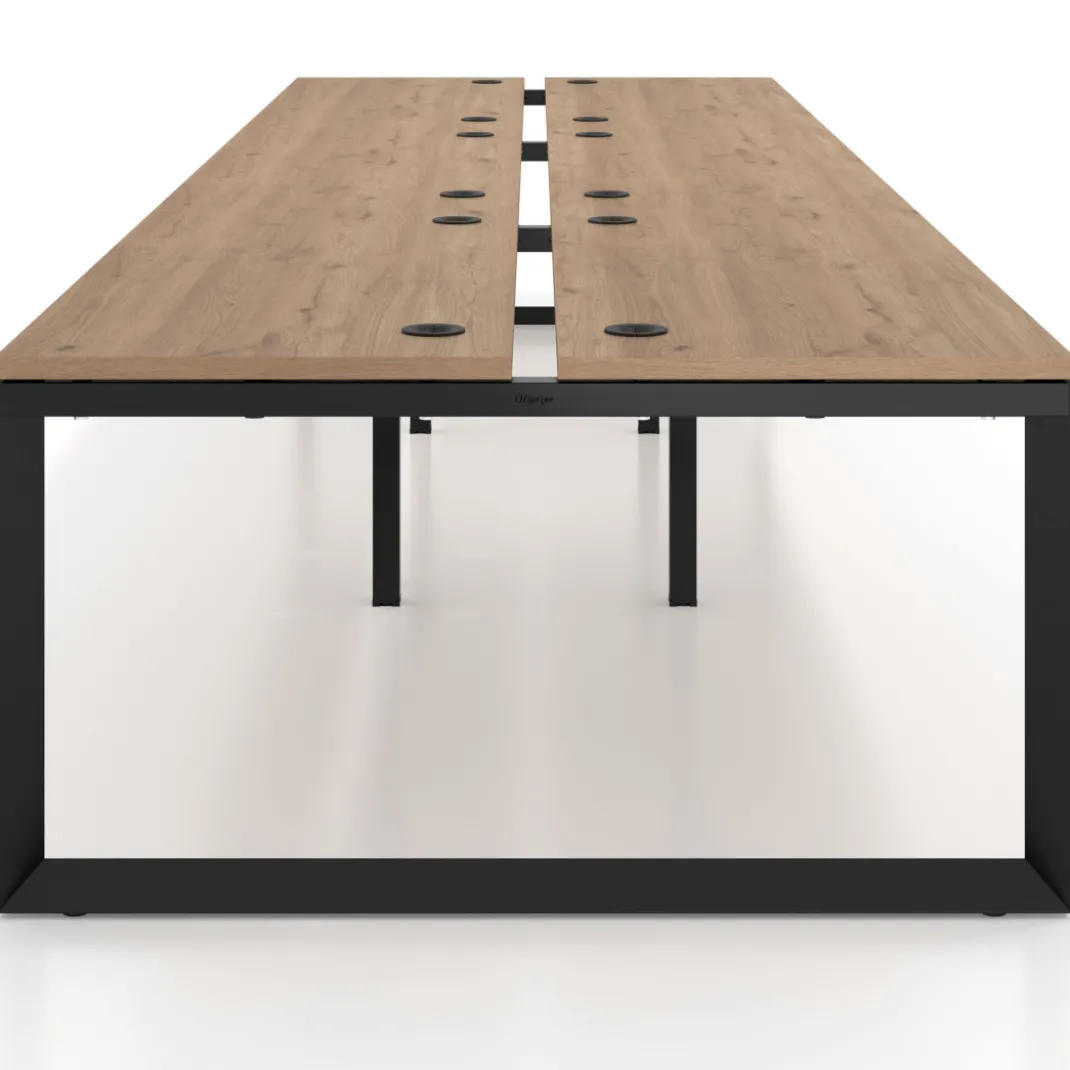 Mesa oficina multipuesto bench Delta triple, fondo 142cm, estructura negra
