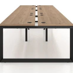 Mesa oficina multipuesto bench Delta triple, fondo 142cm, estructura negra
