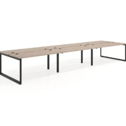 Mesa oficina multipuesto bench Delta triple, fondo 142cm, estructura negra