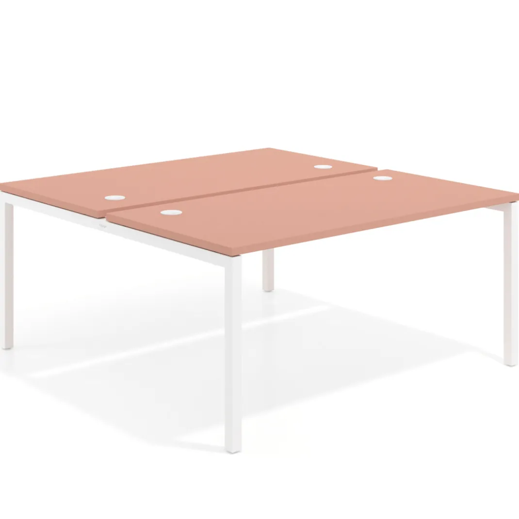 Mesa oficina multipuesto bench Kube fondo 166 cm estructura blanca