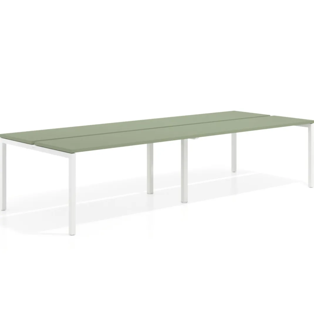 Mesa oficina multipuesto bench doble Kube, fondo 126 cm, estructura blanco