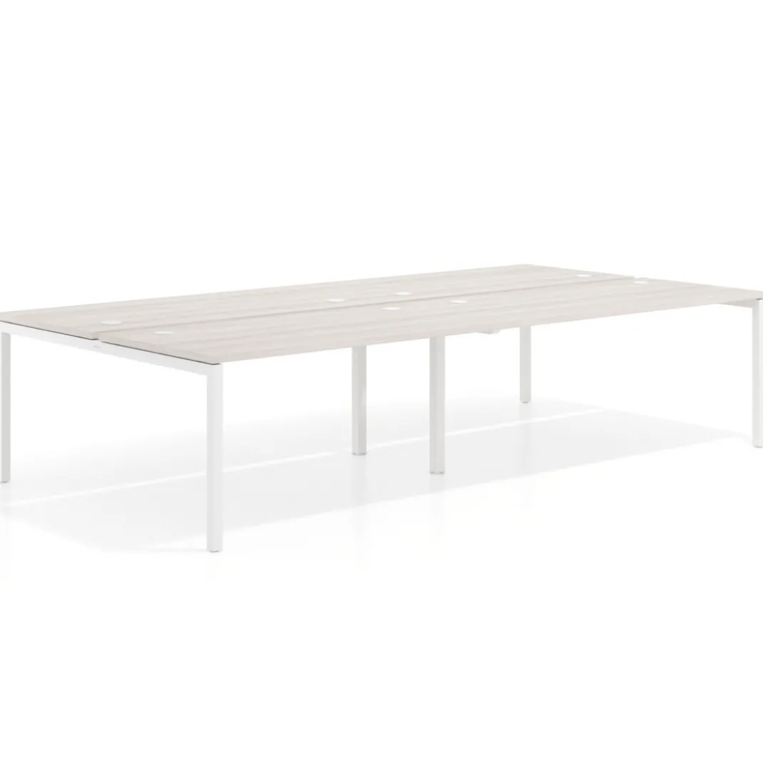 Mesa oficina multipuesto bench Kube doble, fondo 166 cm, estructura blanco
