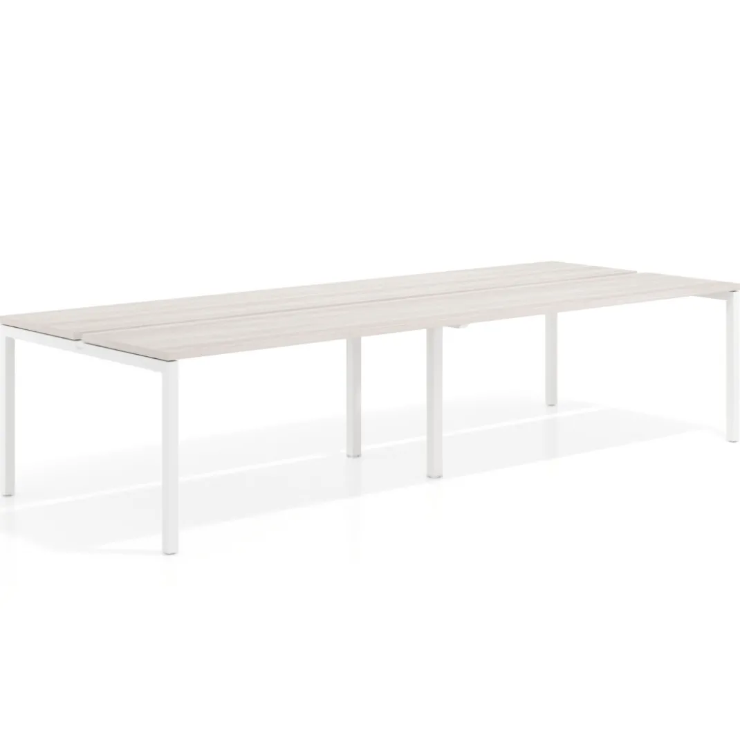 Mesa oficina multipuesto bench doble Kube, fondo 126 cm, estructura blanco