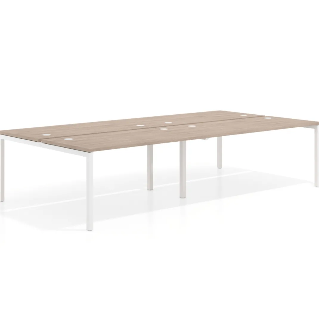 Mesa oficina multipuesto bench Kube doble, fondo 166 cm, estructura blanco
