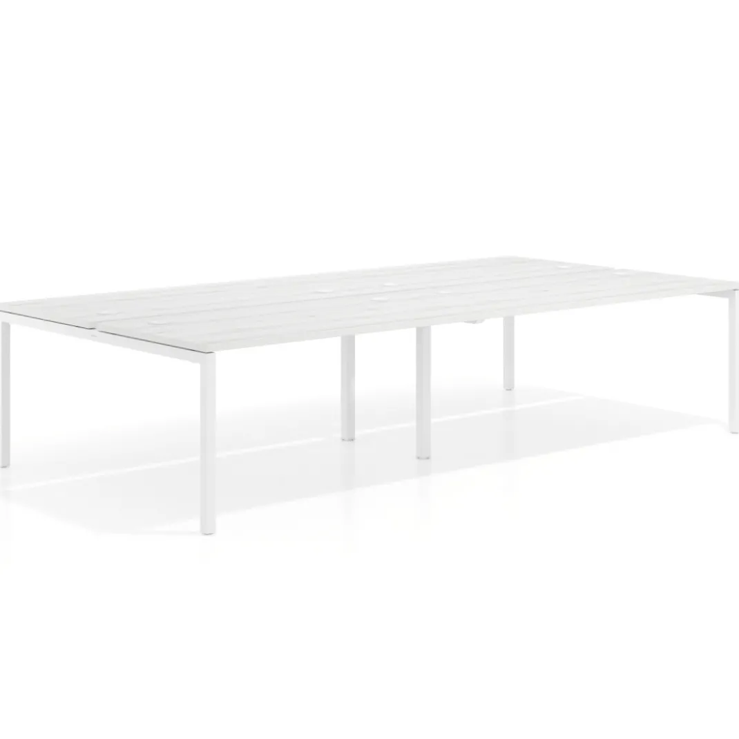 Mesa oficina multipuesto bench Kube doble, fondo 166 cm, estructura blanco