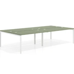 Mesa oficina multipuesto bench Kube doble, fondo 166 cm, estructura blanco