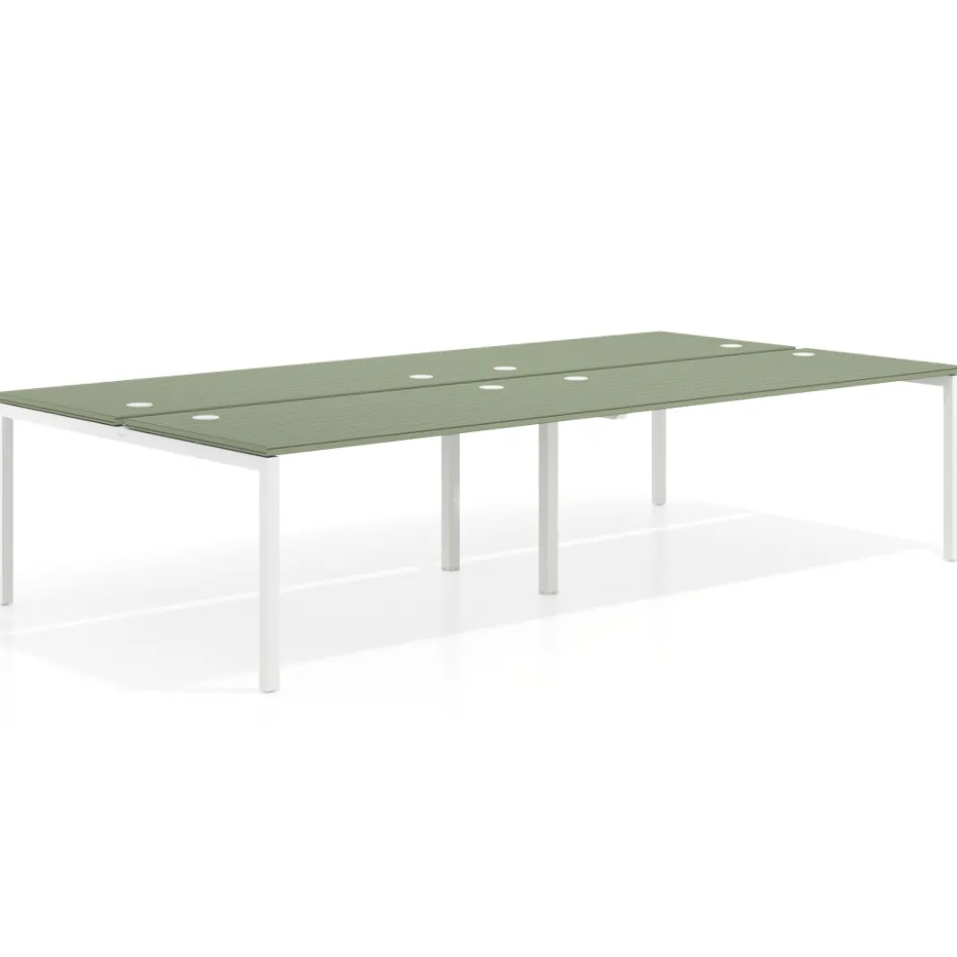Mesa oficina multipuesto bench Kube doble, fondo 166 cm, estructura blanco