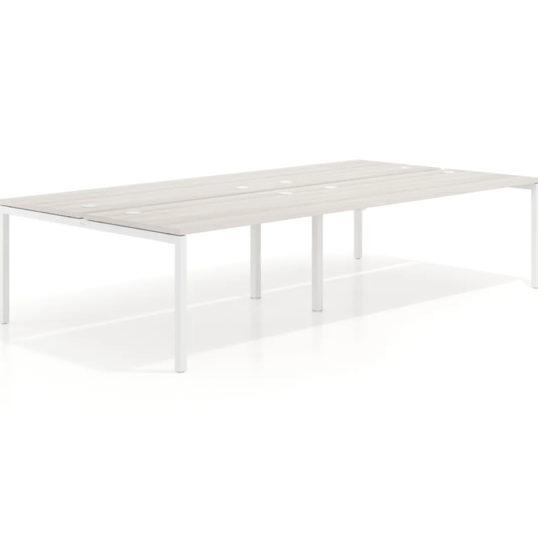 Mesa oficina multipuesto bench Kube doble, fondo 166 cm, estructura blanco