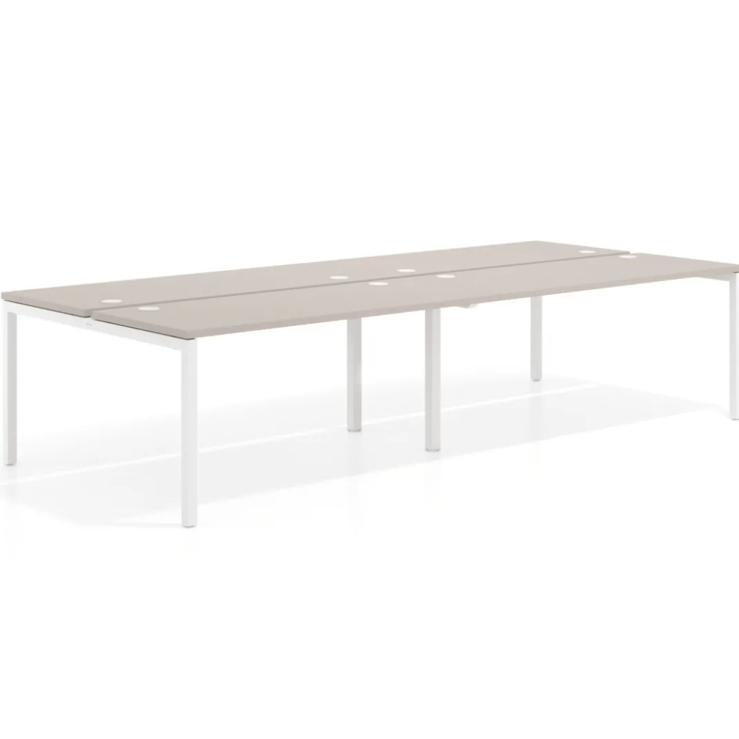 Mesa oficina multipuesto bench doble Kube, fondo 142cm, estructura blanco