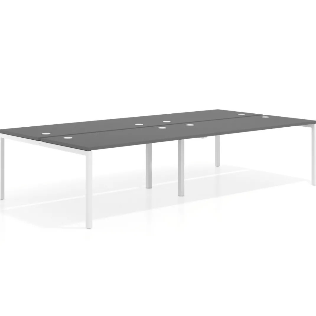 Mesa oficina multipuesto bench Kube doble, fondo 166 cm, estructura blanco