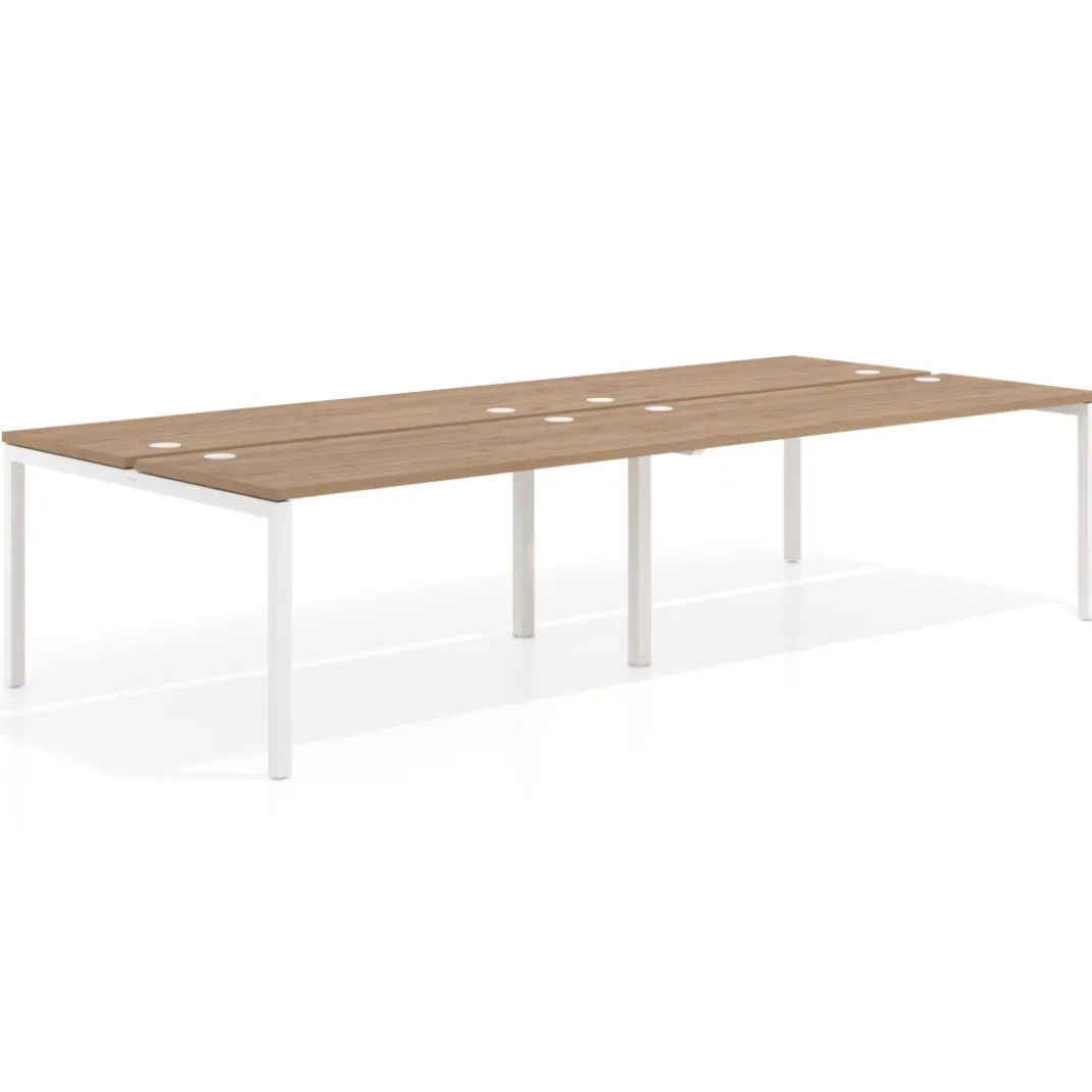 Mesa oficina multipuesto bench doble Kube, fondo 142cm, estructura blanco