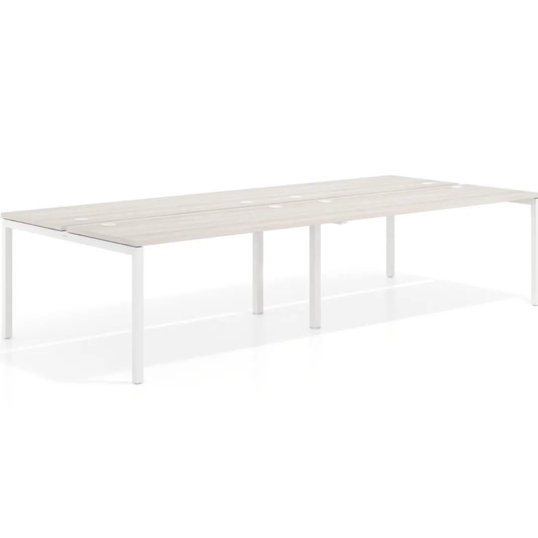 Mesa oficina multipuesto bench doble Kube, fondo 142cm, estructura blanco