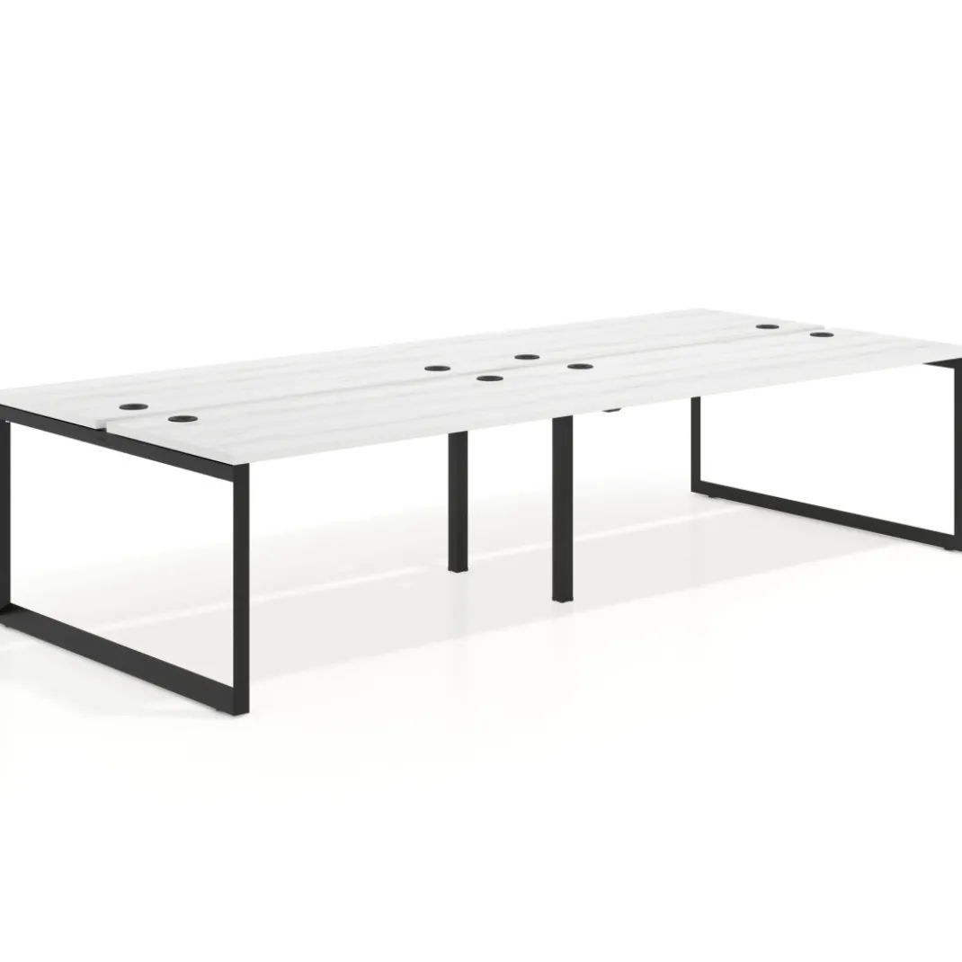 Mesa oficina multipuesto bench Delta doble, fondo 142cm, estructura negra
