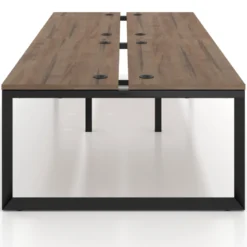 Mesa oficina multipuesto bench Delta doble, fondo 142cm, estructura negra