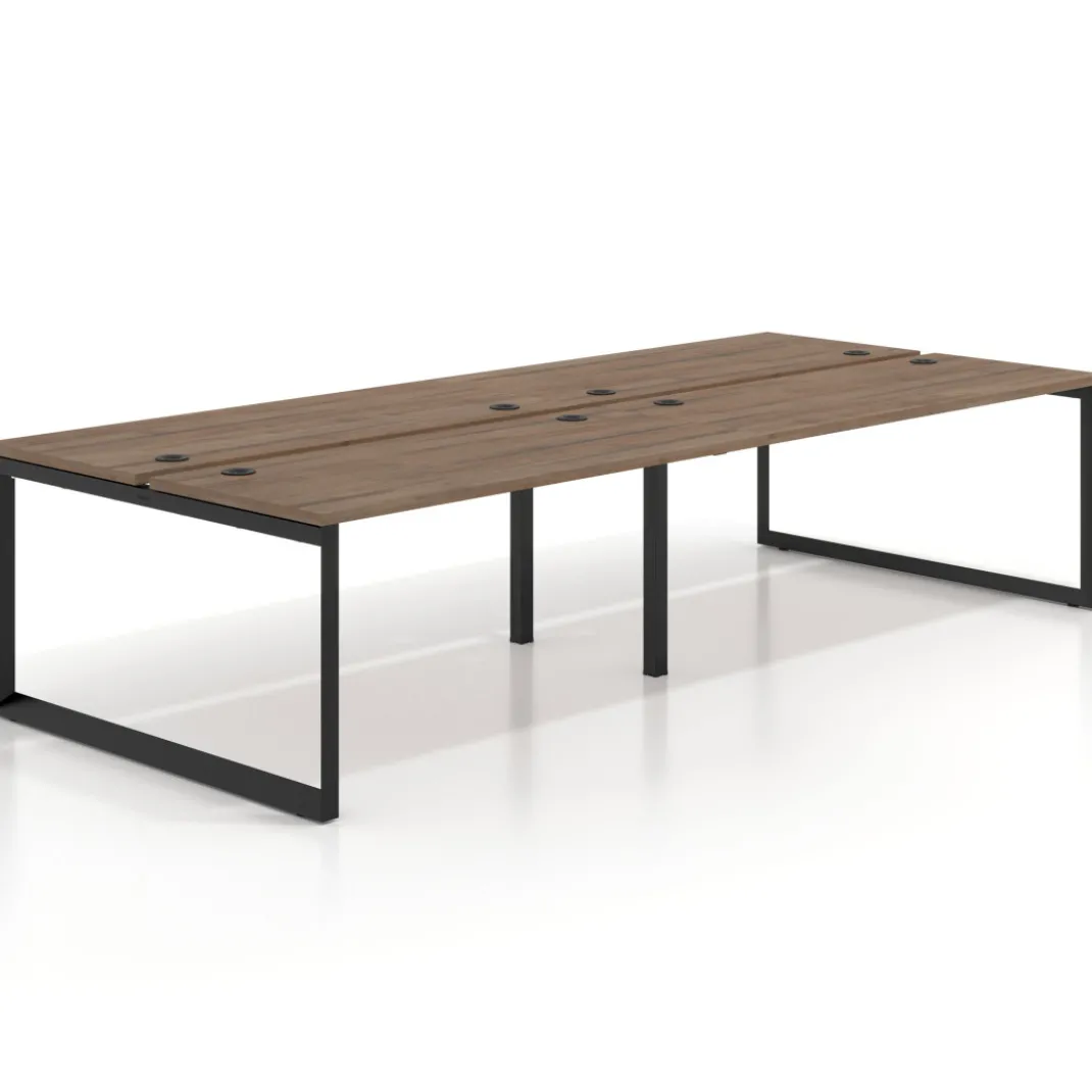 Mesa oficina multipuesto bench Delta doble, fondo 142cm, estructura negra