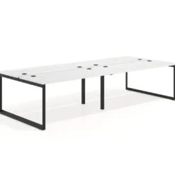 Mesa oficina multipuesto bench Delta doble, fondo 142cm, estructura negra