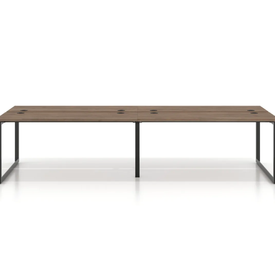 Mesa oficina multipuesto bench Delta doble, fondo 142cm, estructura negra