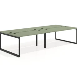 Mesa oficina multipuesto bench Delta doble, fondo 142cm, estructura negra