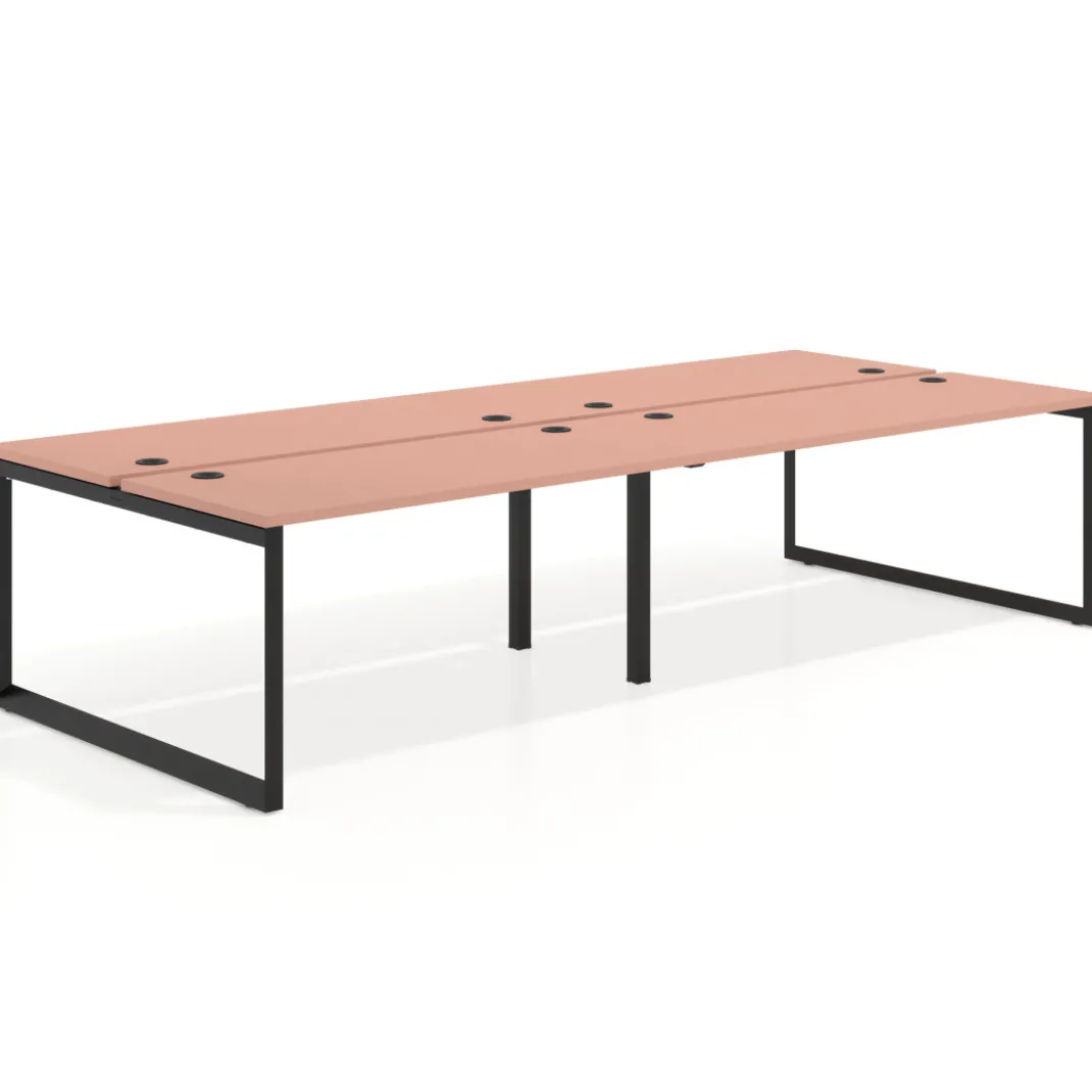 Mesa oficina multipuesto bench Delta doble, fondo 142cm, estructura negra