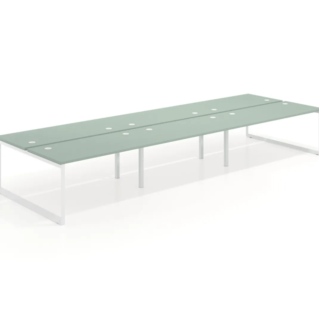 Mesa oficina multipuesto bench Delta triple, fondo 166cm estructura blanca